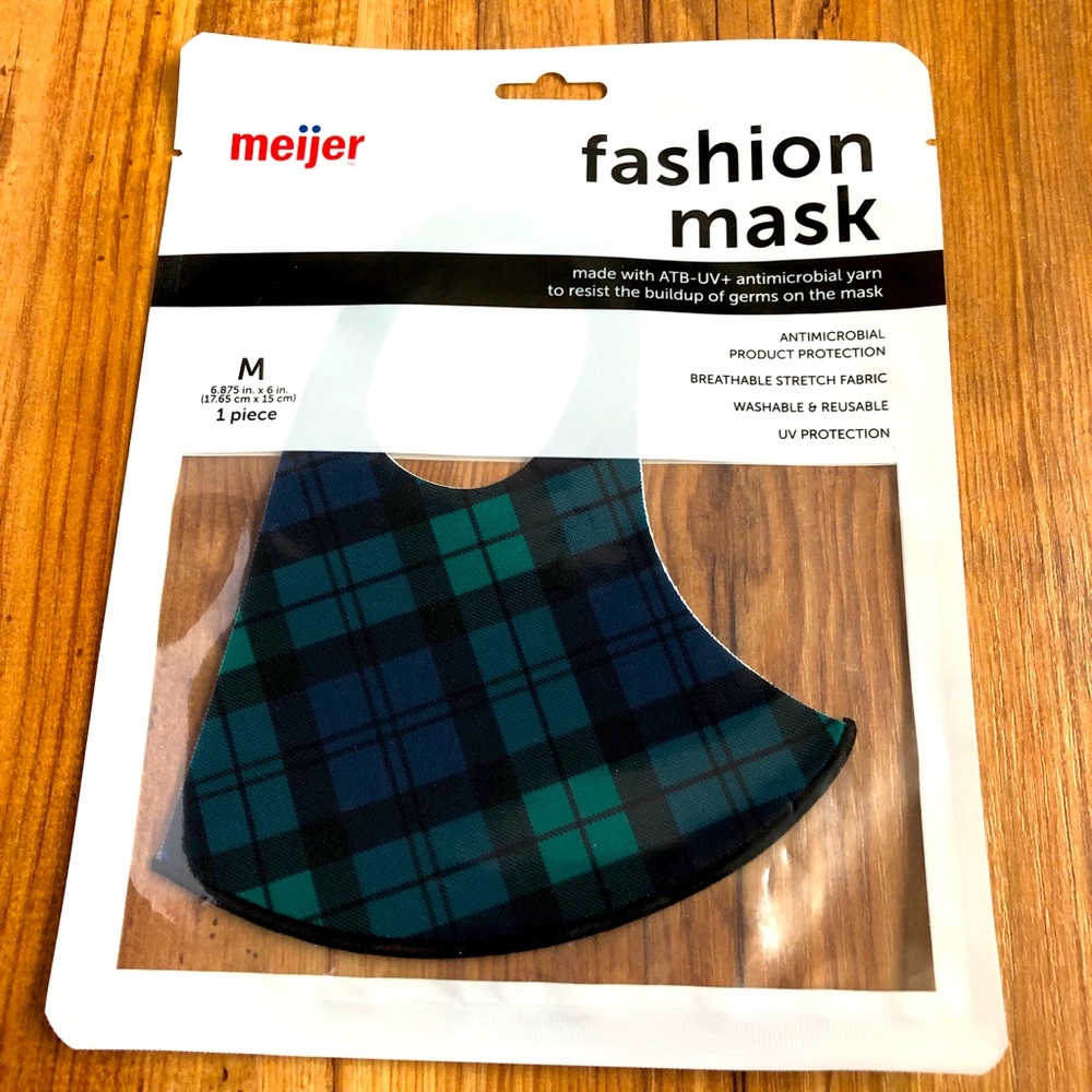 3/$10 NEW ATB-UV+ Face Mask Plaid Green UNISEX Small